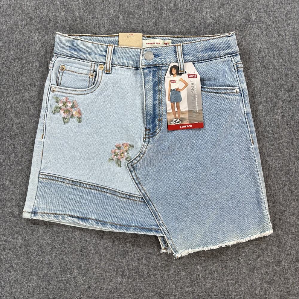 NWT Levi's Girls 10 High Rise Skirt Floral A-Line Light Wash Denim 41M271
